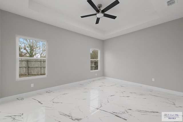 spare room with plenty of natural light and a raised ceiling