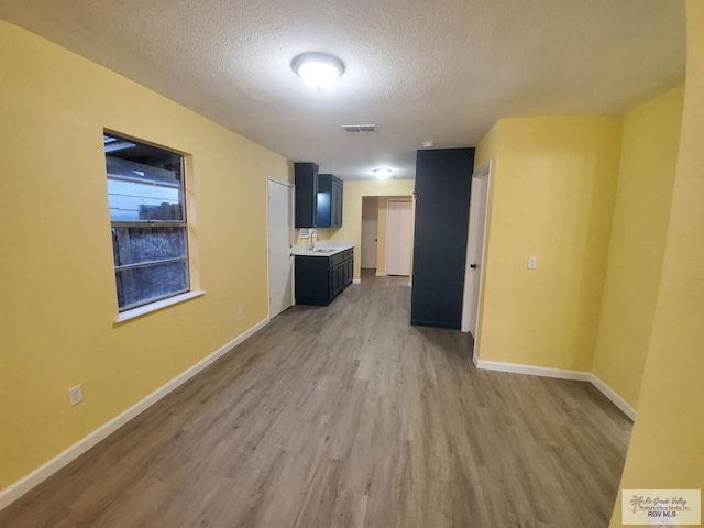 608 W Polk St, Harlingen, TX 78550 - spare room featuring a sink, a textured ceiling, light wood-style flooring, baseboards, and visible vents