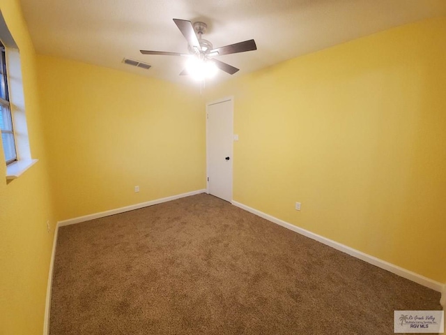 608 W Polk St, Harlingen, TX 78550 - unfurnished room with carpet floors, visible vents, a ceiling fan, and baseboards