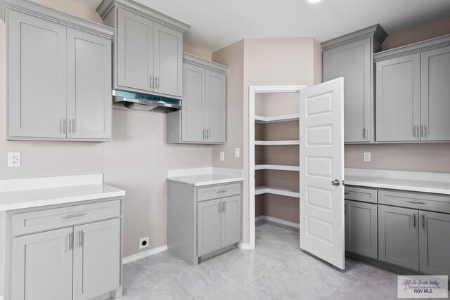 kitchen with gray cabinets