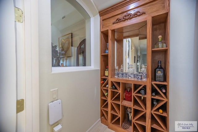 view of wine cellar