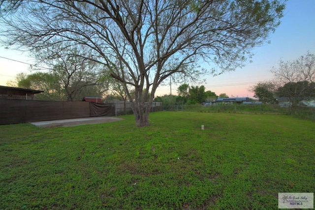 yard at dusk with a patio area