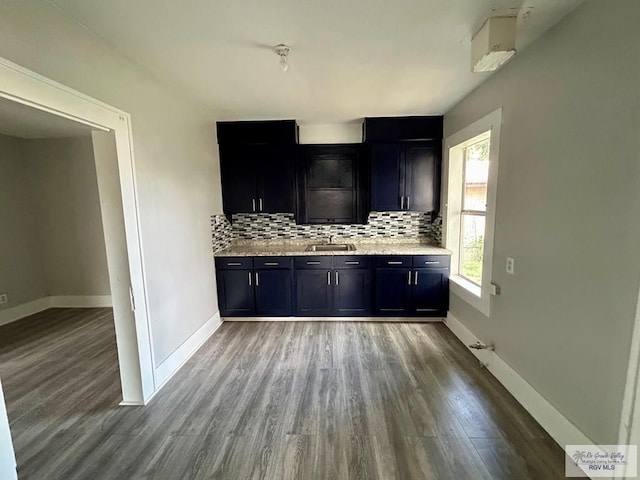 kitchen featuring wood finished floors, a sink, and decorative backsplash