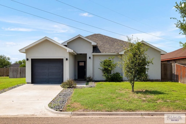 3214 W Hapner St, Harlingen, TX 78550 - view of front of property with a garage, stucco siding, concrete driveway, and roof with shingles
