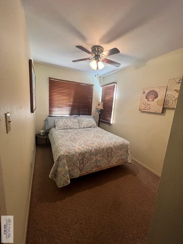 bedroom with carpet floors and ceiling fan