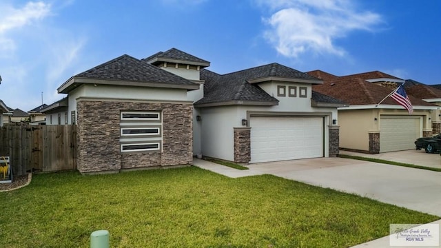 3585 Westcreek Dr, Brownsville, TX 78526 - view of front of property featuring stucco siding, stone siding, an attached garage, and concrete driveway