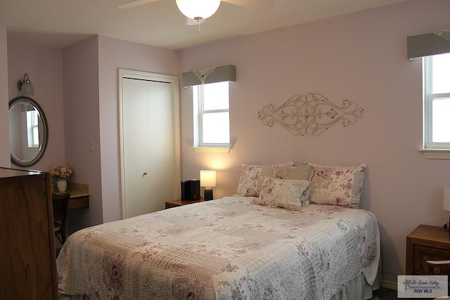 bedroom with a closet and ceiling fan