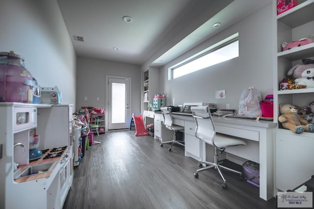 office area with hardwood / wood-style flooring
