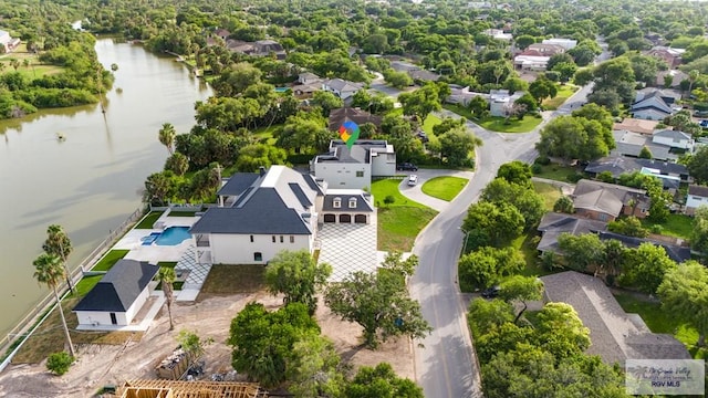 aerial view with a water view