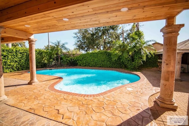 view of swimming pool featuring a patio area