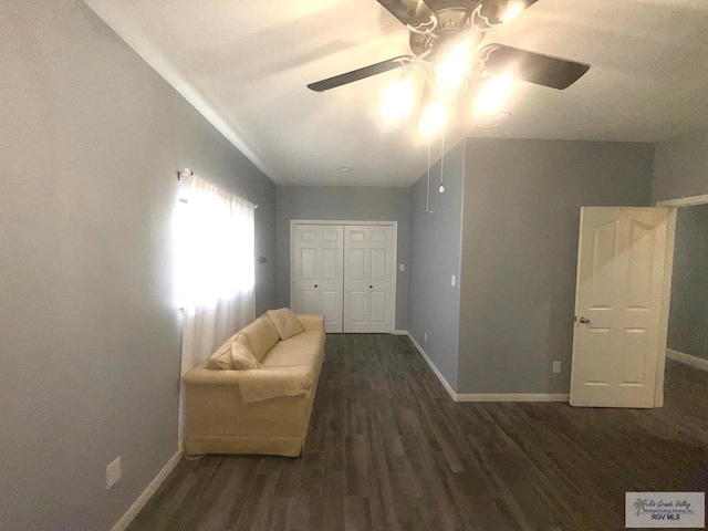 201 Terrace Ln, Harlingen, TX 78550 - sitting room with ceiling fan, baseboards, and wood finished floors