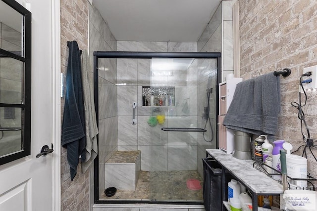 bathroom featuring a shower stall