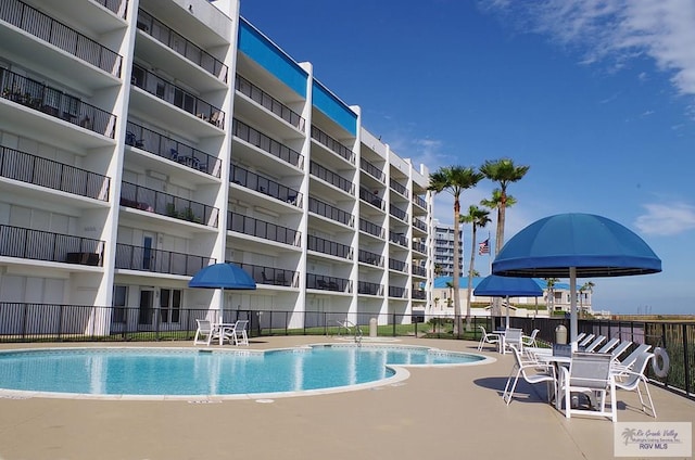 view of pool featuring a patio area