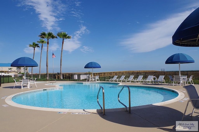 view of pool featuring a patio