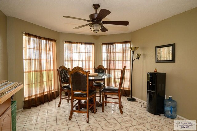 dining space featuring baseboards and ceiling fan