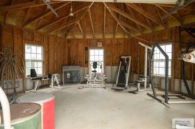 interior space featuring lofted ceiling and a healthy amount of sunlight