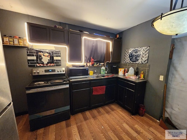 kitchen with light wood-type flooring and stainless steel appliances