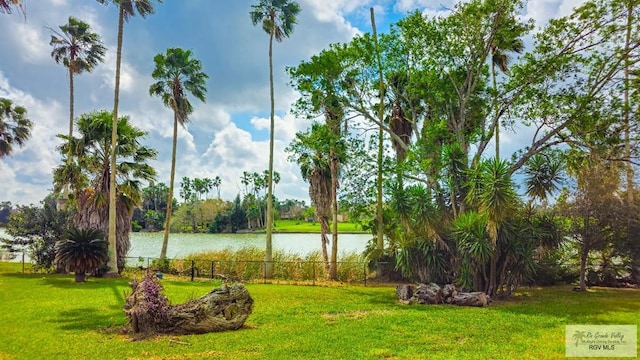 view of yard with a water view