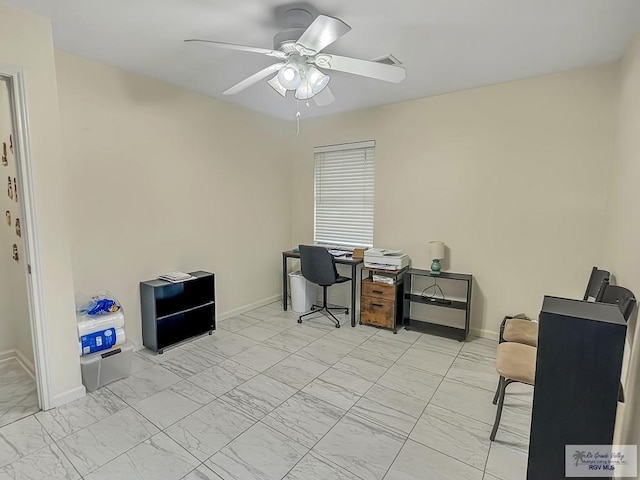 office area featuring ceiling fan