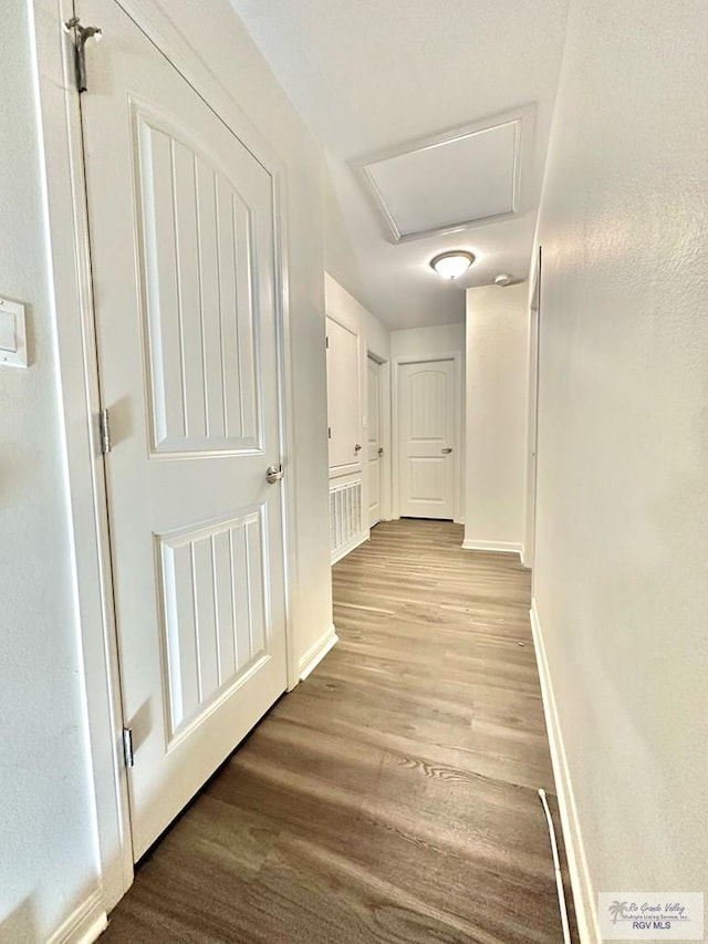 hallway with hardwood / wood-style floors