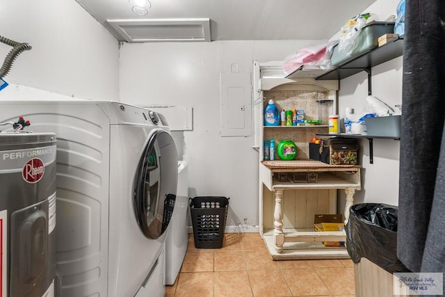 27858 Bixby Rd, La Feria, TX 78559 - laundry area featuring attic access, tile patterned floors, electric water heater, and electric panel