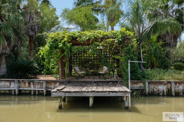 view of dock with a water view