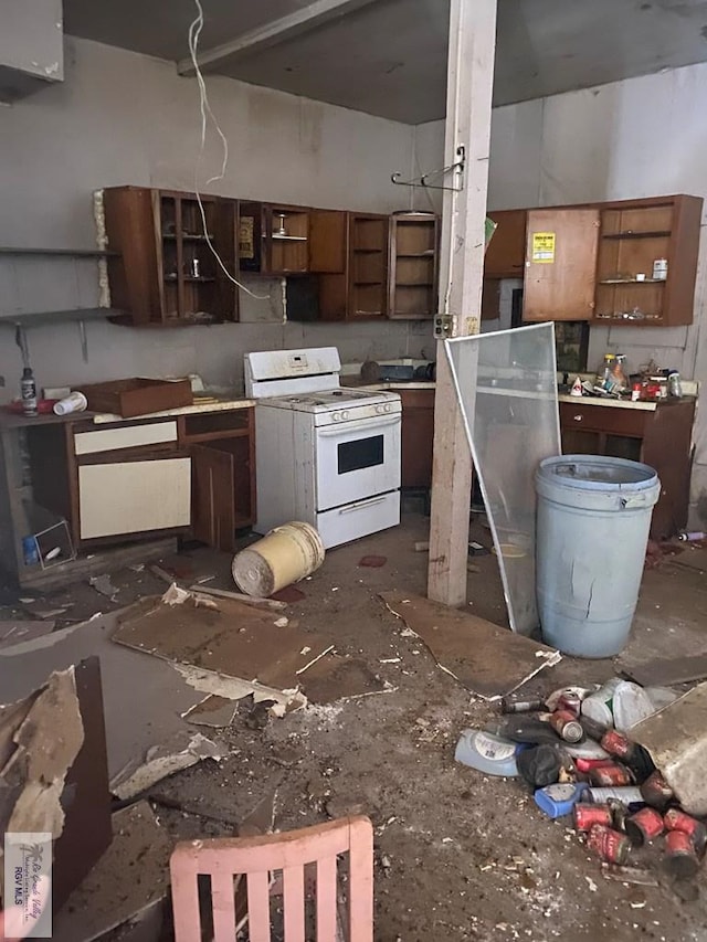 kitchen with white gas range oven