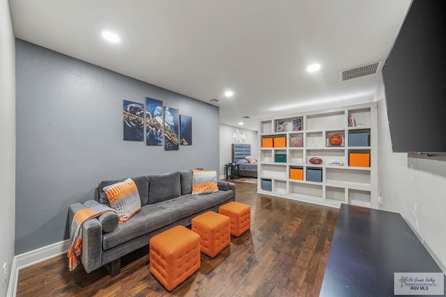 living room with dark wood-type flooring