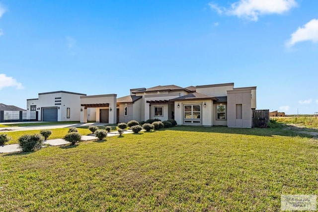 view of front of house featuring a pergola and a front yard