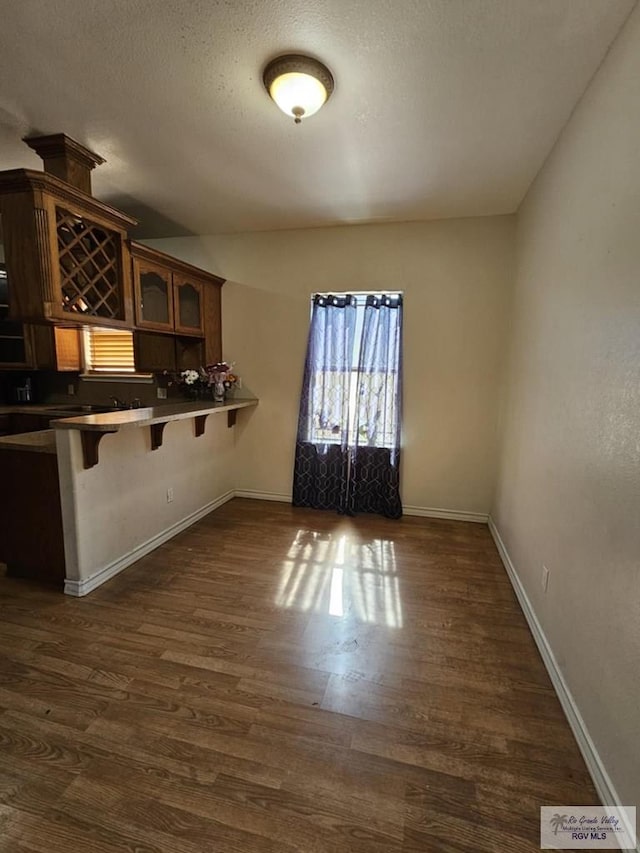 2884 Gibraltar St, Brownsville, TX 78520 - unfurnished dining area with baseboards, dark wood-style flooring, and a textured ceiling