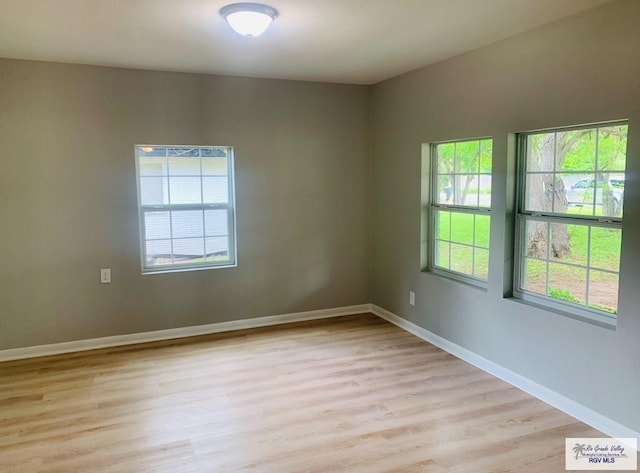 spare room featuring light wood-type flooring and plenty of natural light