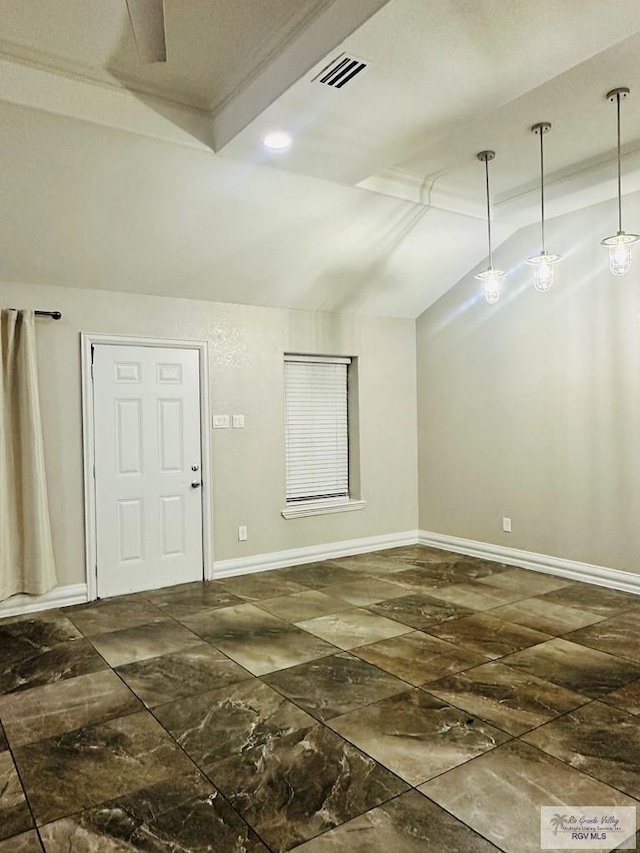 2200 E 19th St, Mission, TX 78572 - spare room with lofted ceiling, baseboards, and dark stone finish flooring