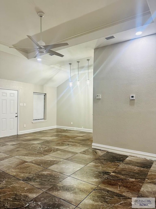 2200 E 19th St, Mission, TX 78572 - unfurnished room with ceiling fan, baseboards, and lofted ceiling