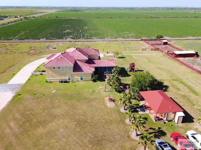 birds eye view of property featuring a rural view