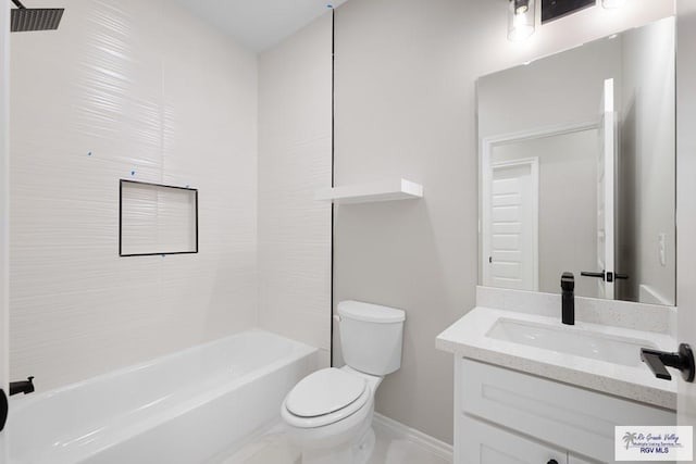 full bathroom featuring bathing tub / shower combination, vanity, and toilet