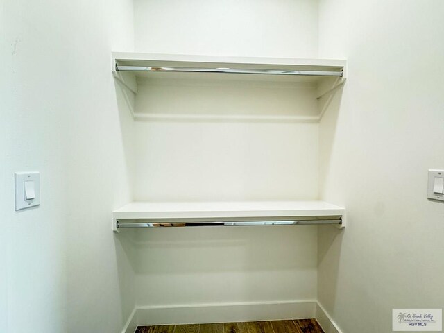 spacious closet with dark wood-type flooring