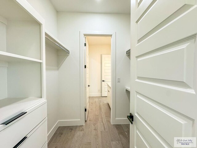 walk in closet featuring light wood-type flooring