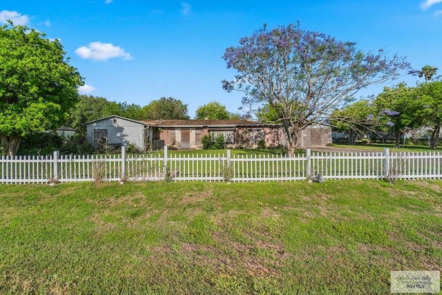 view of front of property with fence private yard and a front lawn