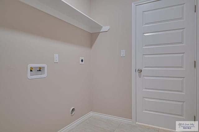 laundry room with baseboards, laundry area, hookup for a washing machine, and hookup for an electric dryer