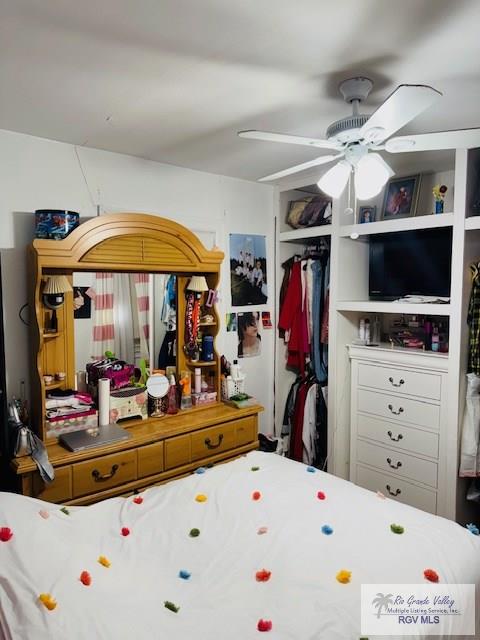 bedroom with a closet and ceiling fan