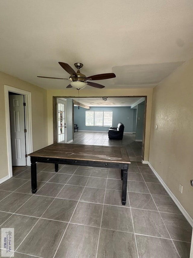 44 Highland Ter, Brownsville, TX 78521 - recreation room featuring tile patterned flooring, ceiling fan, and baseboards