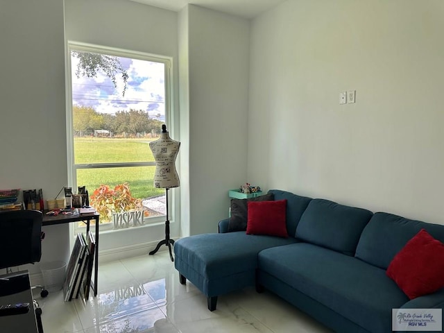 interior space with marble finish floor