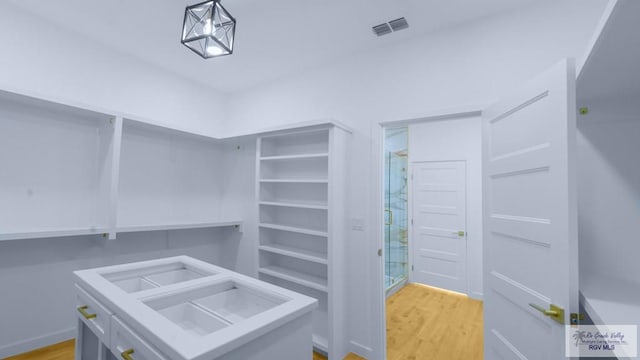 walk in closet featuring light hardwood / wood-style flooring