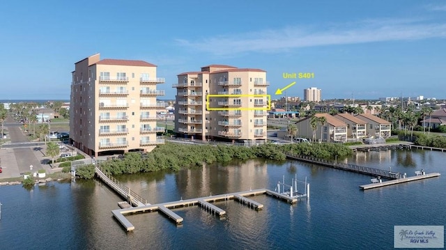 property view of water with a boat dock