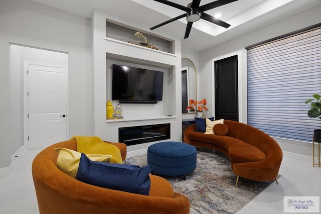 living room featuring ceiling fan