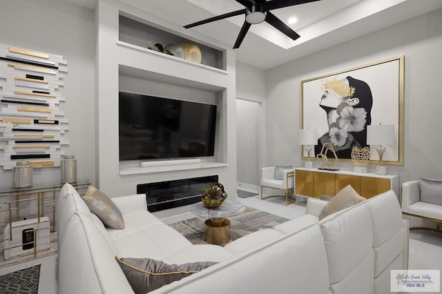 living room with ceiling fan