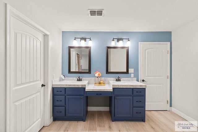 bathroom featuring hardwood / wood-style floors and vanity