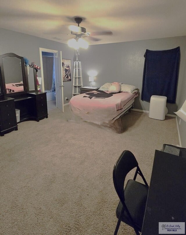 bedroom with carpet and ceiling fan