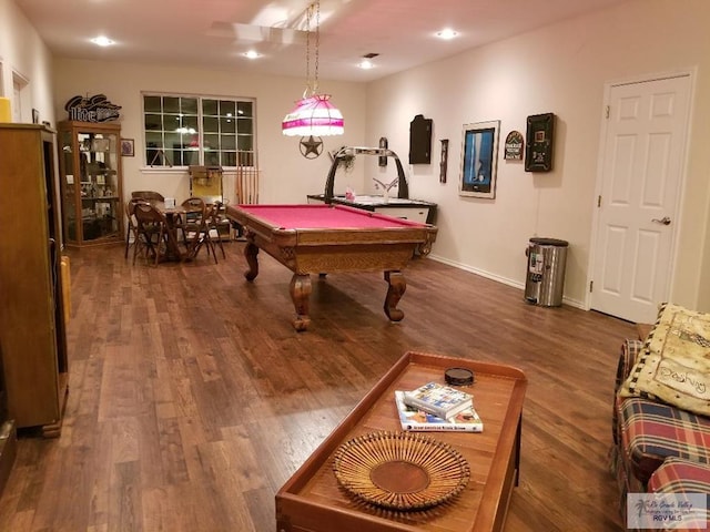 rec room featuring dark hardwood / wood-style flooring and billiards