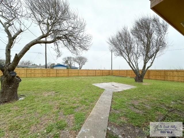 view of yard with a fenced backyard